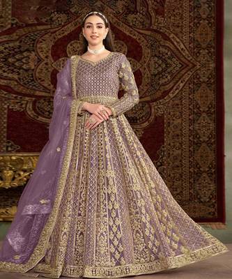 Purple embroidery net anarkali suit 1