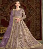 Purple embroidery net anarkali suit