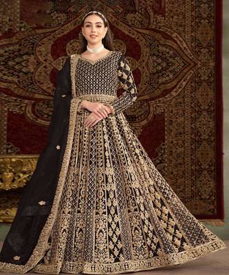 Black embroidery net anarkali suit 1