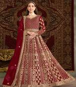 Maroon embroidery net anarkali suit