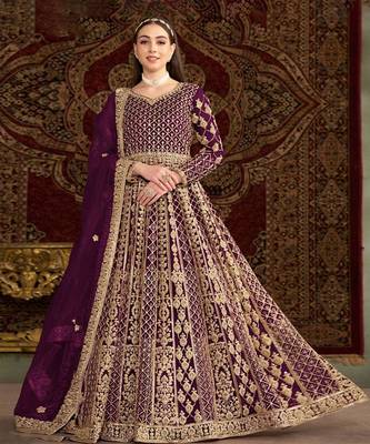 Purple embroidery net anarkali suit 1