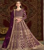 Purple embroidery net anarkali suit