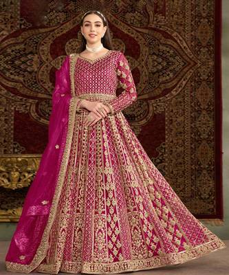 Pink embroidery net anarkali suit 1