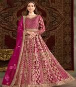 Pink embroidery net anarkali suit