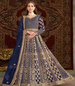 Royal blue embroidery net anarkali suit