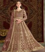 Brown embroidery net anarkali suit