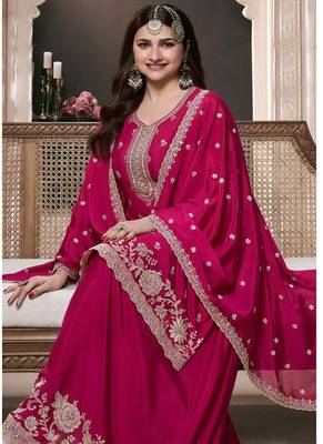 Pink chinon silk thread work sharara suit 2