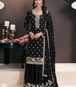Black chinon silk thread work sharara suit