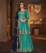 Sky blue heavy georgette indowestern wedding kurti & skirt set