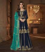 Navy blue heavy georgette indowestern wedding kurti & skirt set