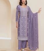 Lavender designer chinon silk embroidered salwar suit