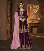 Wine heavy georgette indowestern wedding kurti & skirt set