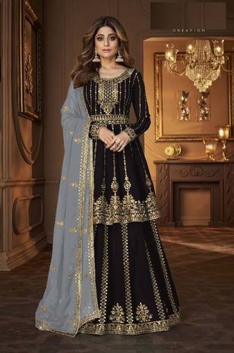 Black heavy georgette indowestern wedding kurti & skirt set