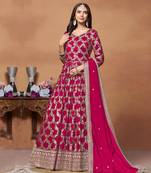 Pink embroidery dola jacquard anarkali suit