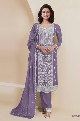 Purple georgette semi stitched suits