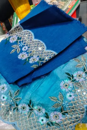 Heavy Crush Silk C Pallu Embroidery Sequences Work With Zari And Coding Work N Cut Work Border On Saree