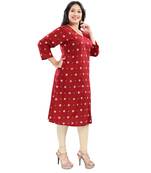 Red printed rayon kurti