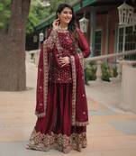 Silk kurta palazzo with dupatta set for women