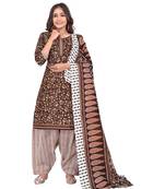brown cotton blend printed ready to wear patiala salwar suit