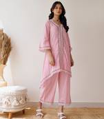 Ghazal pink lino mul up-down lace co-ord set