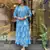 Blue printed rayon Anarkali set