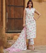 Pink cotton slub fabric printed festive special readymade suit