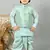 Boys floral brocade kurta dhoti with waistcoat set - aqua blue
