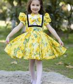 Yellow peony dress     half sleeves dress