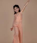 Orange lurex Cotton sleeveless jumpsuit for girls