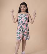 Pink holiday Cotton Sleeveless jumpsuit for girls