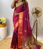 Wine art Silk Blend saree with zari embroidery