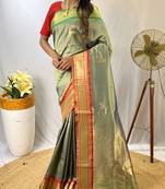 Green art Silk Blend saree with zari embroidery