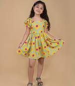 Yellow sunflower holiday Half sleeve frock for girls