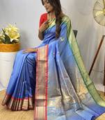Sky blue art Silk Blend saree with zari embroidery