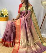 Onion pink art Silk Blend saree with zari embroidery