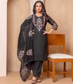 Black georgette fabric embroidery work festive special readymade suit