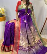 Purple art Silk Blend saree with zari embroidery