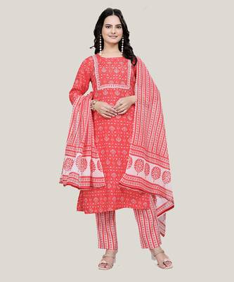 Orange rayon cotton fabric ethnic suit with printed with gotta lace work 1