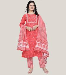 Orange rayon cotton fabric ethnic suit with printed with gotta lace work