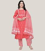 Orange rayon cotton fabric ethnic suit with designer printed with gotta lace work