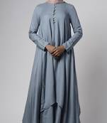 Grey asymmetrical double layered modest wear muslimah abaya dress
