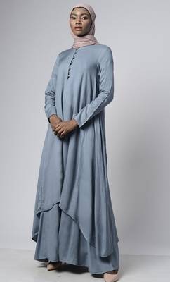Grey asymmetrical double layered modest wear muslimah abaya dress 3