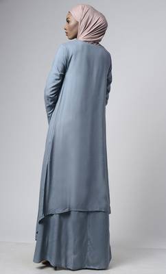 Grey asymmetrical double layered modest wear muslimah abaya dress 4