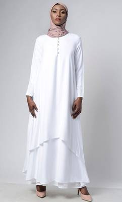 White asymmetrical double layered modest wear muslimah abaya dress 1