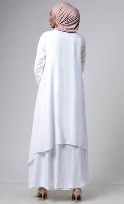 White asymmetrical double layered modest wear muslimah abaya dress 3