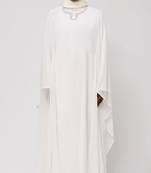White modest beads embroidered prayer dress for women