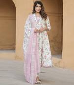 Pink cotton slub fabric designer printed festive special readymade suit