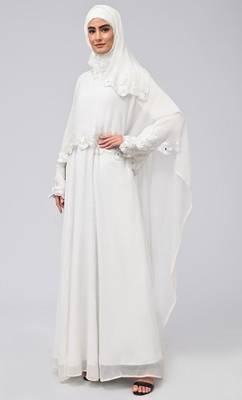 White modest beautiful embroidered prayer dress for women 2