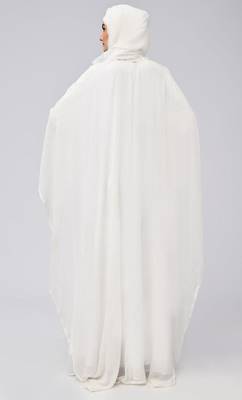 White modest beautiful embroidered prayer dress for women 4