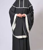 Black  khimar ensemble enhanced by satin frill lace